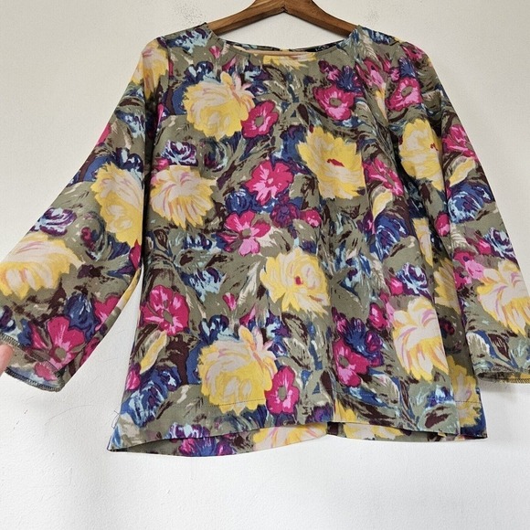 J. Crew Floral Watercolor Blouse Womens Size M 3/4 Sleeves Boho Cottage Artsy - Picture 3 of 8
